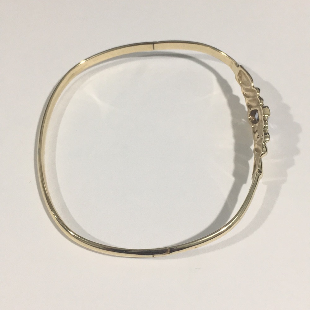 14k Yellow Gold Bangle Bracelet With Cz Stones 💎 - Picture 3 of 7